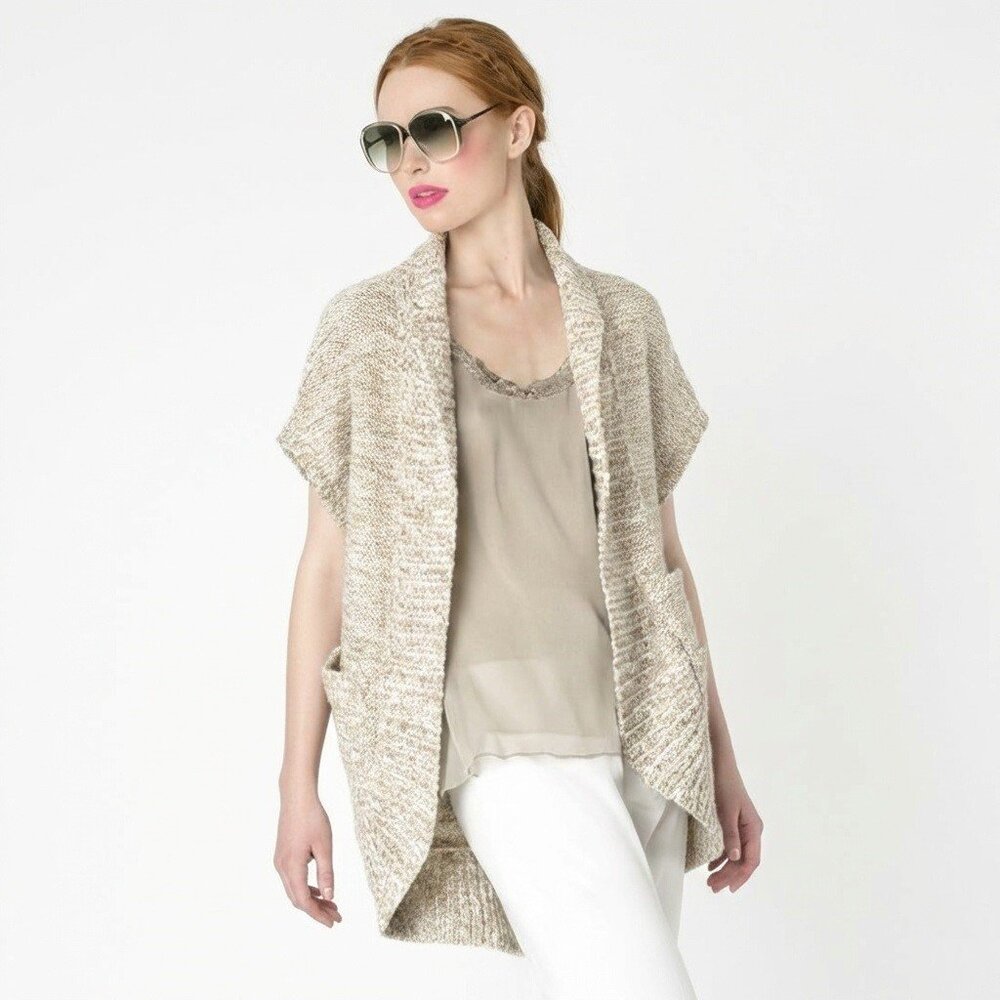 ALICE + OLIVIA Fay Long Cocoon Cardi Cardigan Small Oatmeal S